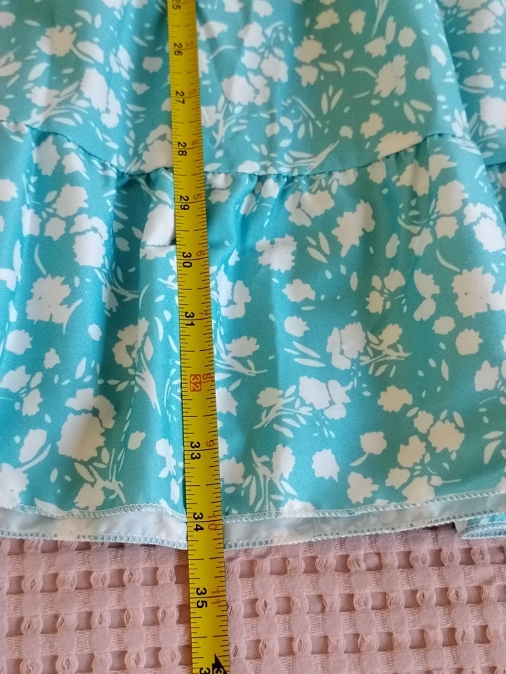 Classic Aqua Floral Women's Dress with Ruffle Sleeves - Picture 9 of 10